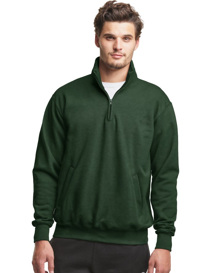 Champion Powerblend Fleece 1/4 Zip With Pockets Erkek Sweatshirt Yeşil ( TBCAGZ173 )